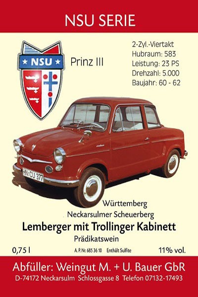 NSU Prinz 3 1962 -2017 Lemberger mit Trollinger Kabinett  750ml
